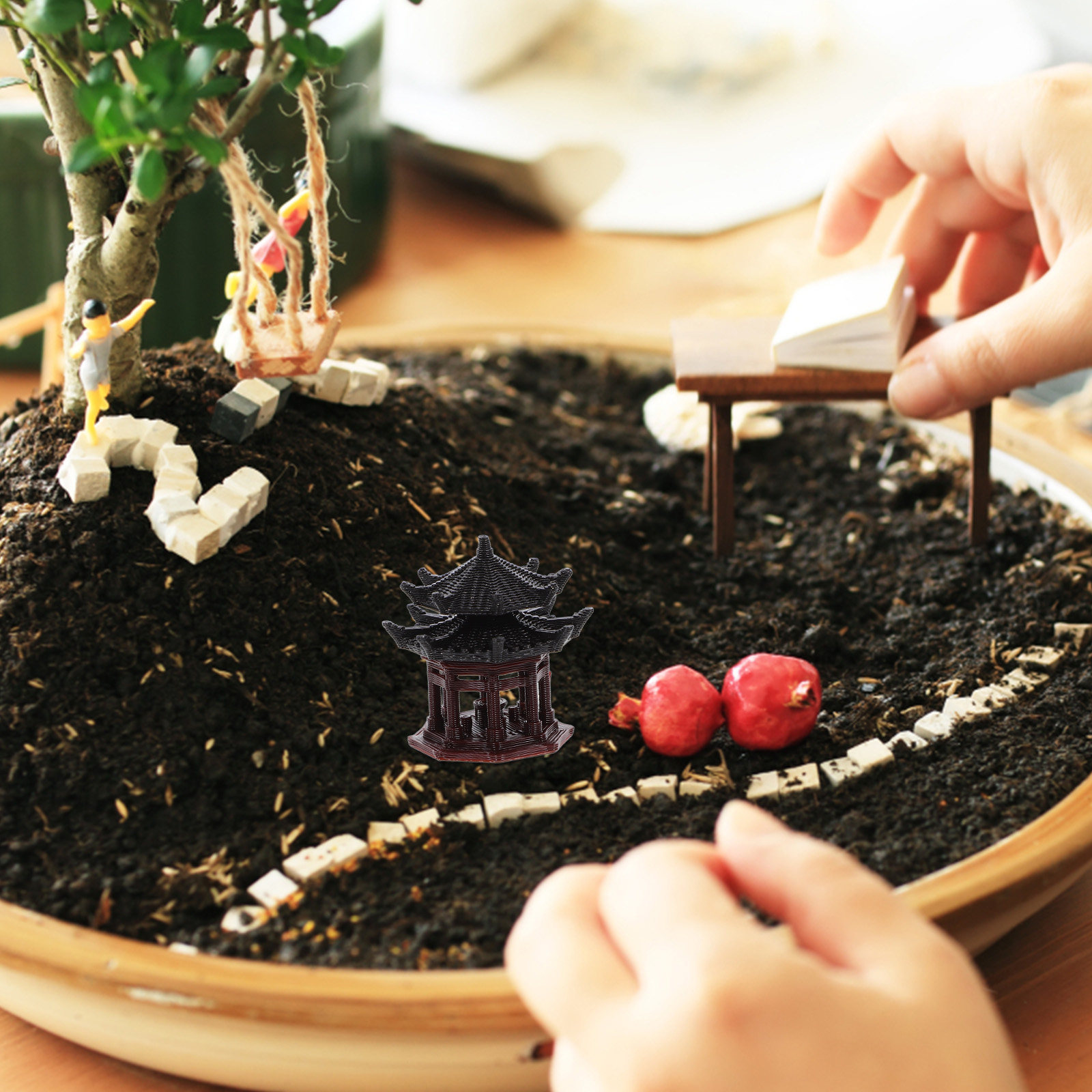 Bonsai Garden Landscape Design - Délicat pavillon en plastique, ornement de