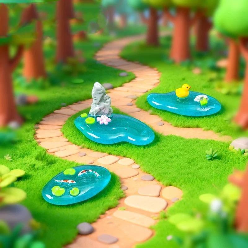 Bonsai Garden With Koi Pond - Mini ornements de bassin en résine